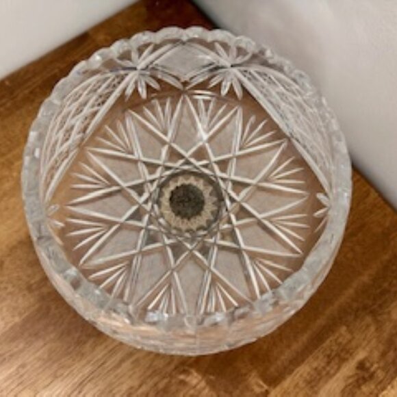 Vintage Cut Crystal Compote with Ornate Metal Base Heavy Pressed‎ Glass Pedestal - Picture 4 of 5